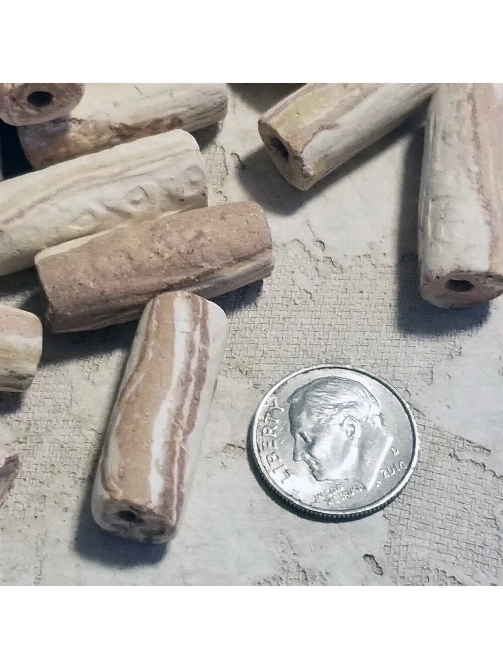 Vintage South American Terra Cotta Clay Beads Tan Red 25x10mm Round Tube 5pcs